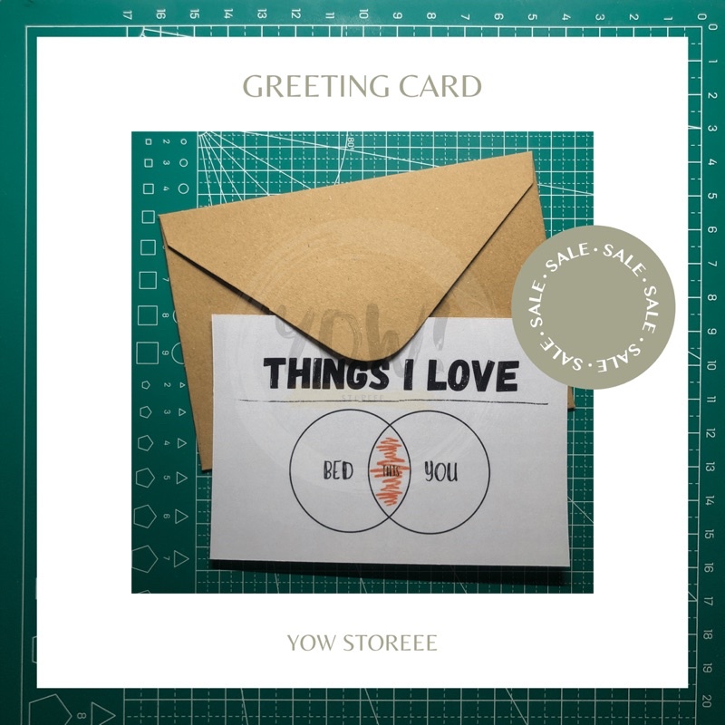 

[YOW CARD] Kartu Ucapan dengan Amplop Kraft Coklat / Greeting Card with Brown Kraft Envelope - I Love You / ILY - Valentines Card / Love Lovers Lovebirds / Things I Love: You and Bed or With You on Bed Edition - YOW STOREEE