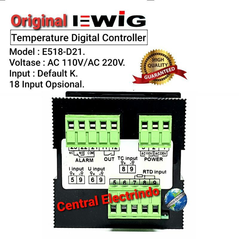 Temperature Controller/Thermo Control Digital E508-D21 72x72mm EWIG.