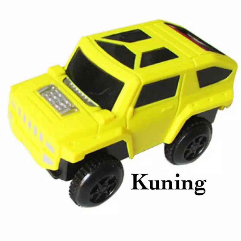 [ Funny ] 90Pcs Mainan Anak Edukasi Track Mobil / Mainan Jalur Kereta Api Bisa Bongkar Pasang-Extra mobil kuning
