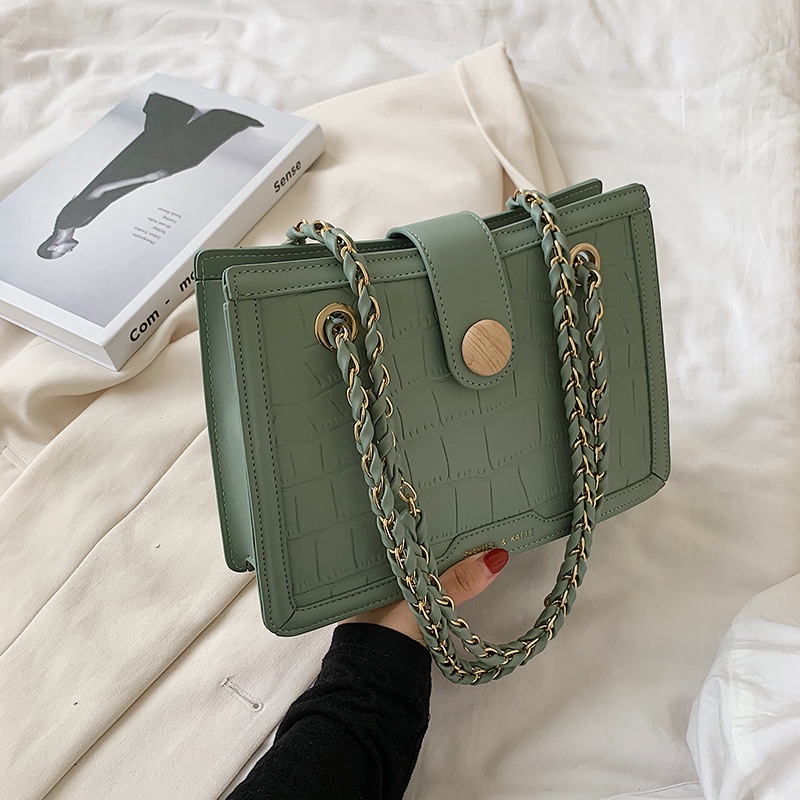 Tas Selempang Wanita Korea Import Terbaru High Quality Pu Material Korean Style Fashion Stone Pattern Chain Wanita Bag Shoulder Bag