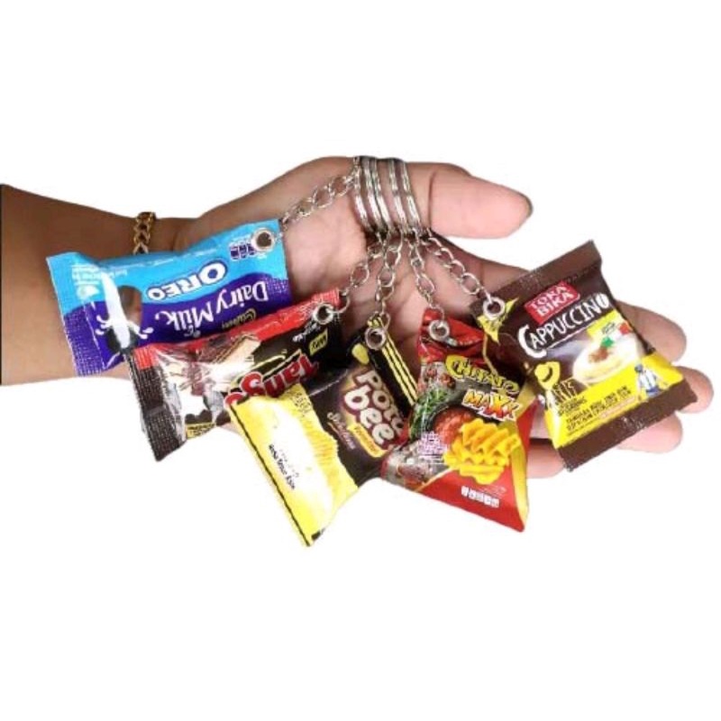 Gantungan Kunci dan Tempelan Magnet Kulkas Miniatur Snack Bahan Alumuniumfoil Ring Standar