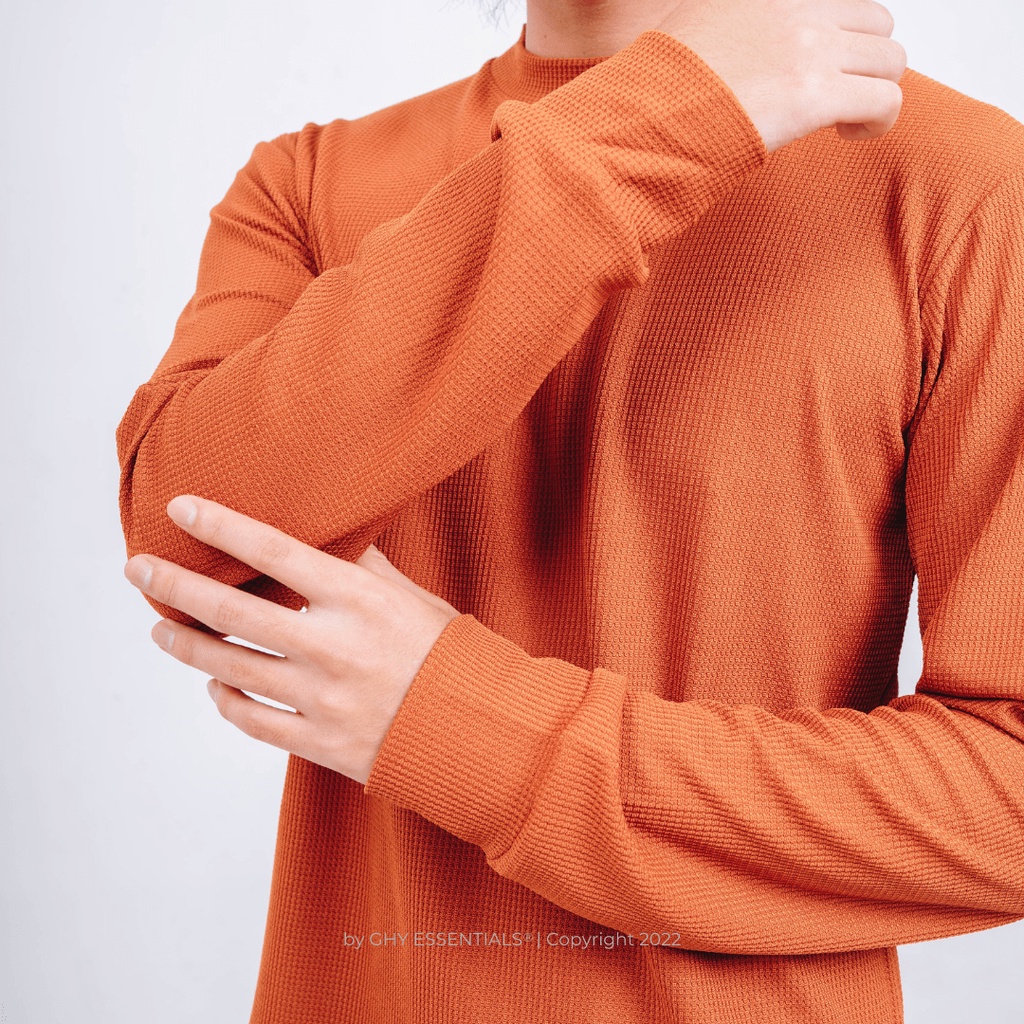 GHY ESSENTIALS Waffle Series - Long Sleeve Shirt (Amber Orange)