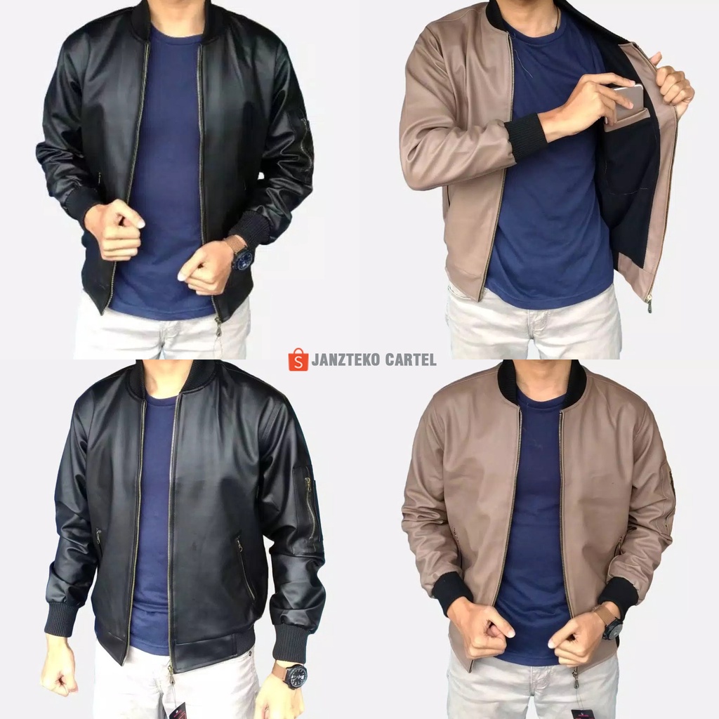 Jaket Bomber Pria Original Distro Polos Premium Bahan Kulit Sintetis Viena PU Synthetic Leather 2022