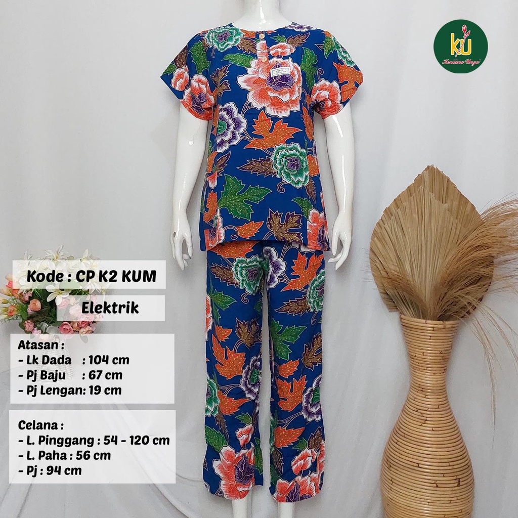 COD SETELAN BATIK KENCANA UNGU ASLI | Baju Santai Tidur Wanita Setelan Celana Panjang Piyama Motif-Elektrik C