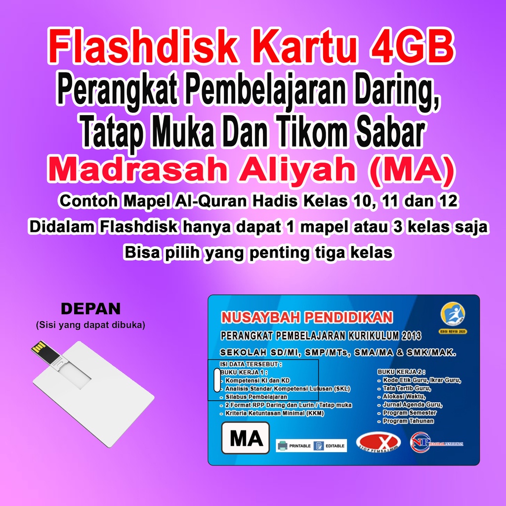 PERANGKAT PEMBELAJARAN RPP DARING, LURING &amp; TIKOM SABAR MI, MTs, MA (Kartu Flashdisk 4gb)