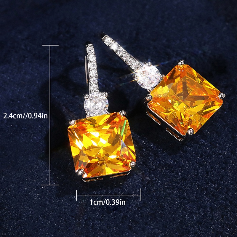 Anting Tusuk Gantung Wanita Hias Cubic Zirconia Warna Kuning Gaya Putri Cantik Untuk Pernikahan / Pesta