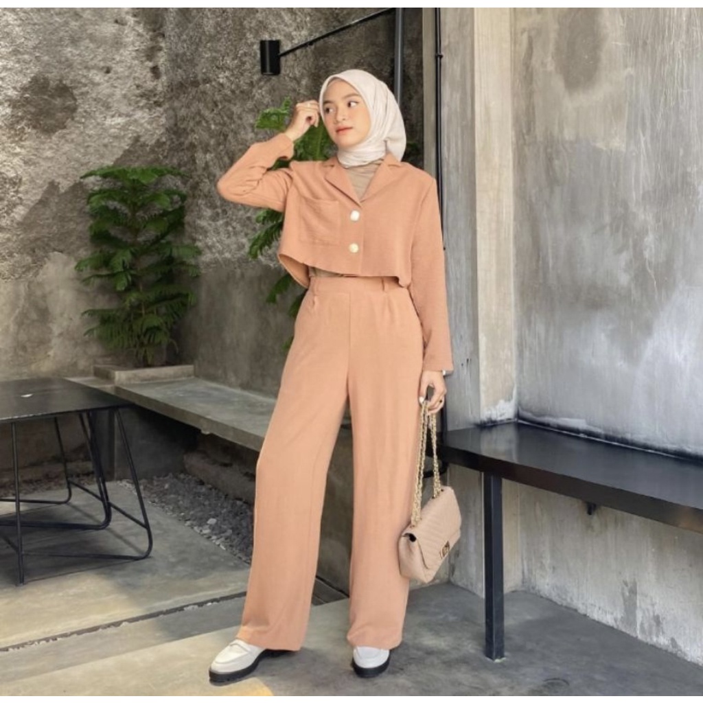 Tq88indonesia Fashion Baju Stelan Wanita Terbaru /  DINA ONE SET / SETELAN KULOT CREPE / Busana Santai Cewek / Ootd / Outfit