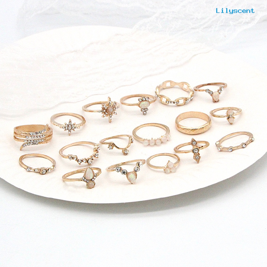 17pcs / set Cincin Knuckle Midi Berlian Imitasi Stackable Gaya Bohemian Untuk Aksesoris Perhiasan