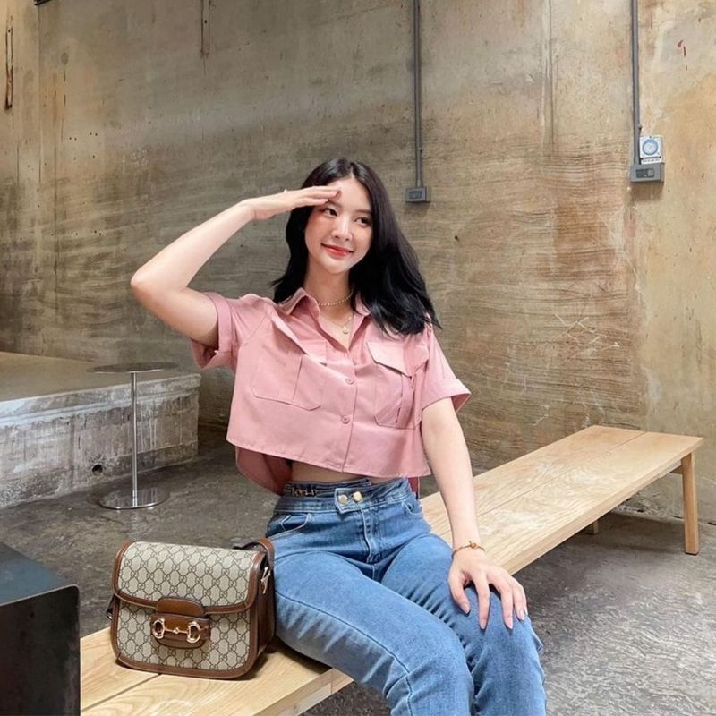 Basic crop atasan baju wanita korean style fashion remaja