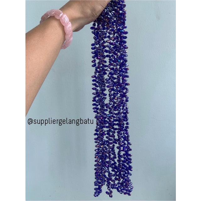 KRISTAL CEKO TETES AIR MATA 6MM biru DARK BLUE QUARTZ LUBANG SAMPING