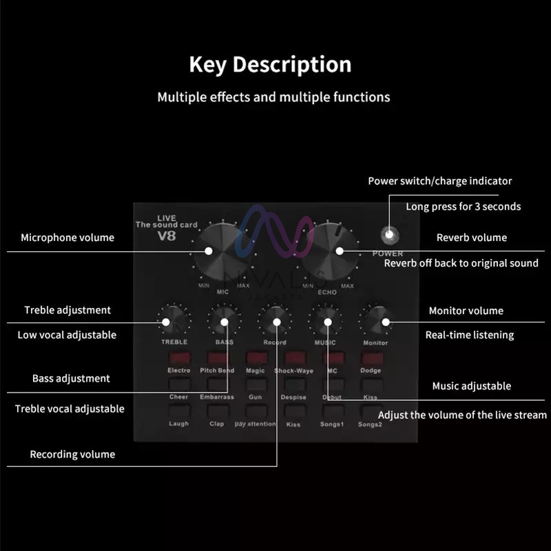 NIVALIS JAKARTA SOUND CARD V8 MIXER SOUNDCARD V8 MIXER AUDIO USB EXTERNAL SOUNDCARD LIVE STREAMING KTV KARAOKE BLUETOOTH