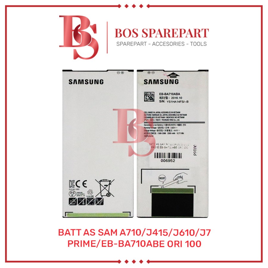 BATTERY AS SAMSUNG A710 / J415 / J610 / J7 PRIME / EB-BA710ABE ORI 100 / BATERAI / BATRE