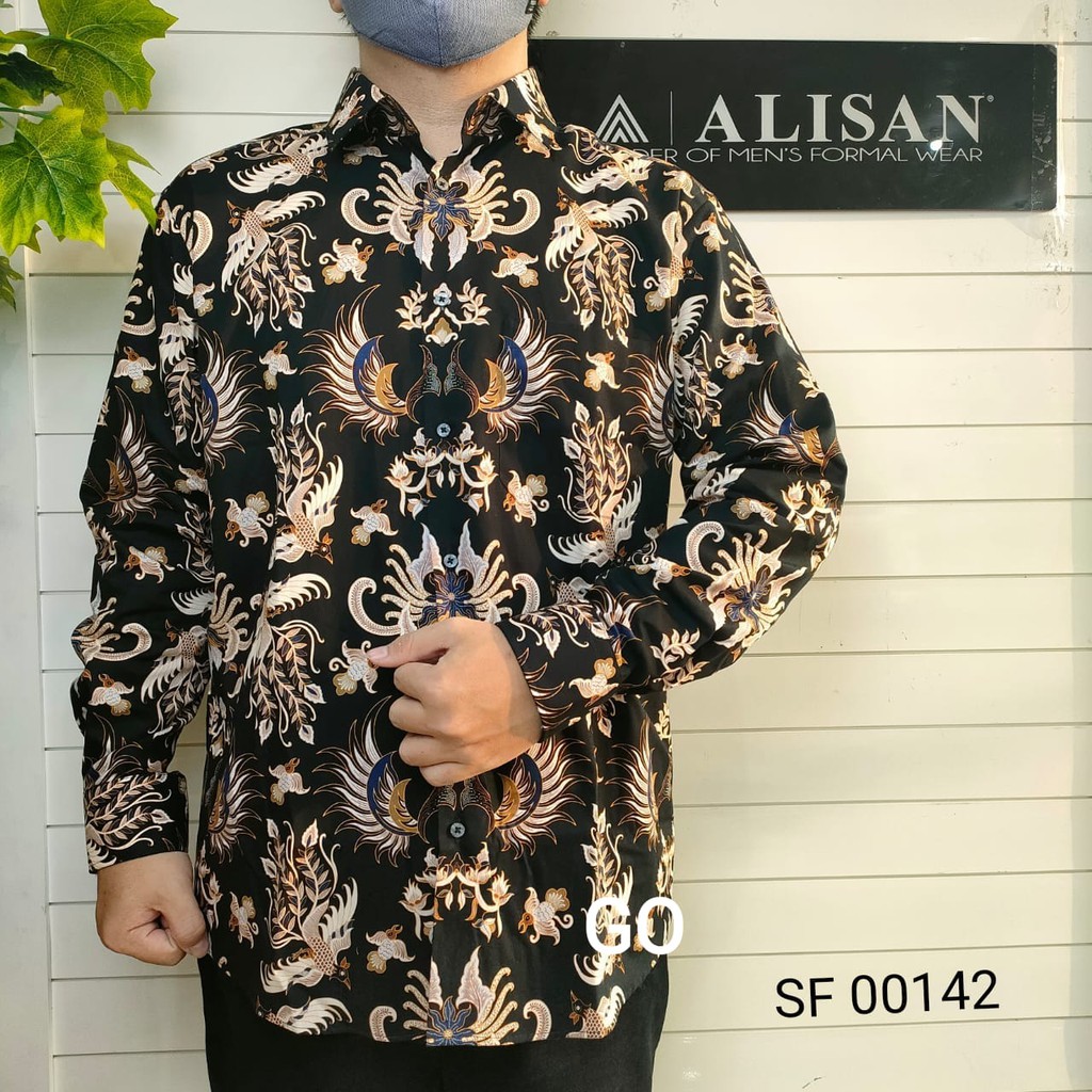 gof ALISAN KEMEJA Pakaian Pria Hem Kemeja Batik Kombinasi Lengan Panjang Original Bagus Full Print