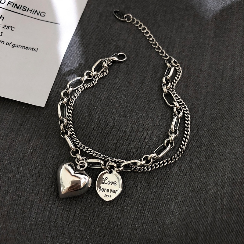 Gelang Multilayer Bentuk Hati Bahan Metal Gaya Hip hop Untuk Wanita