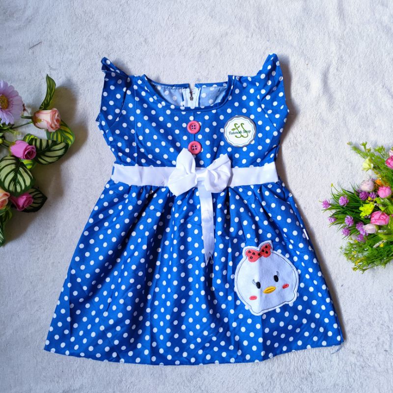 Dress Anak 2 3 Tahun cewek perempuan pita polka ( Dress polka Duck )