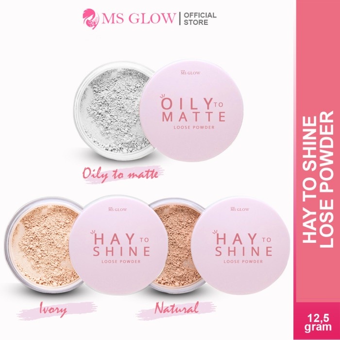 MS Glow Loose Powder / Bedak Tabur MSGlow All Varian Oily to Matte/ Berminyak / Hay to Shine Natural/ Ivory