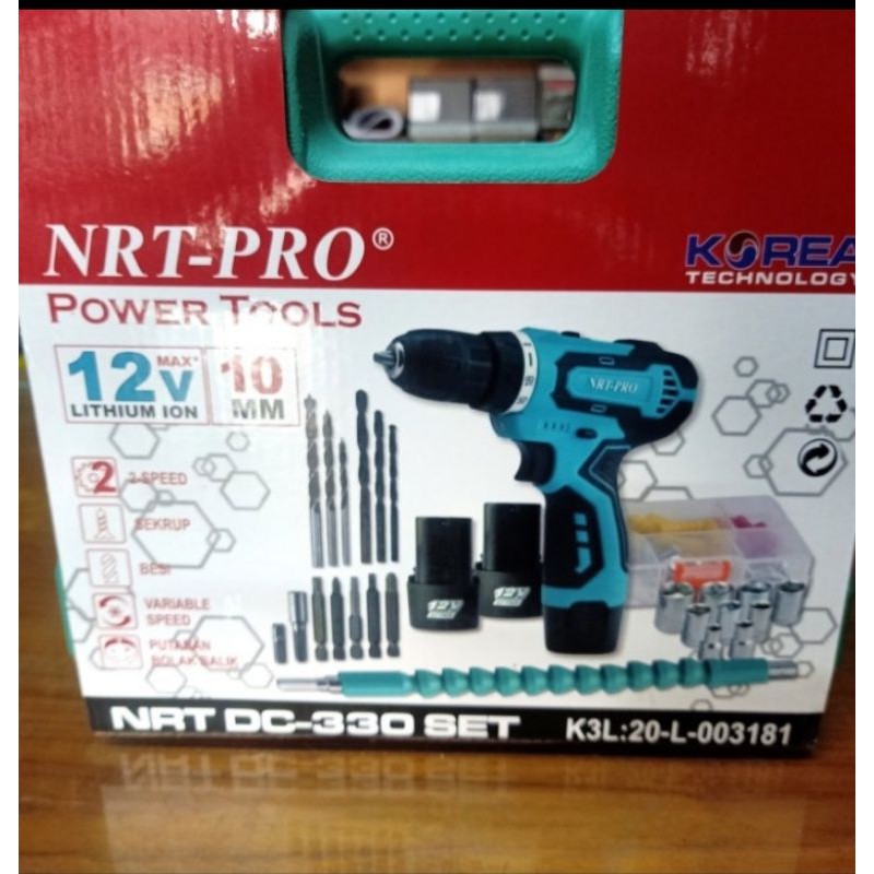 mesin bor batterai cordless drill NRT PRO DC -330 SET 10mm 12v