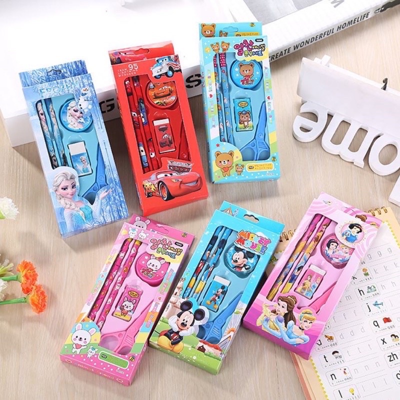 PS5033 Alat Tulis 5in1 Pensil Set Packing Box Dus, Perlengkapan Sekolah Anak, Pena Belajar, Stationary Kids School