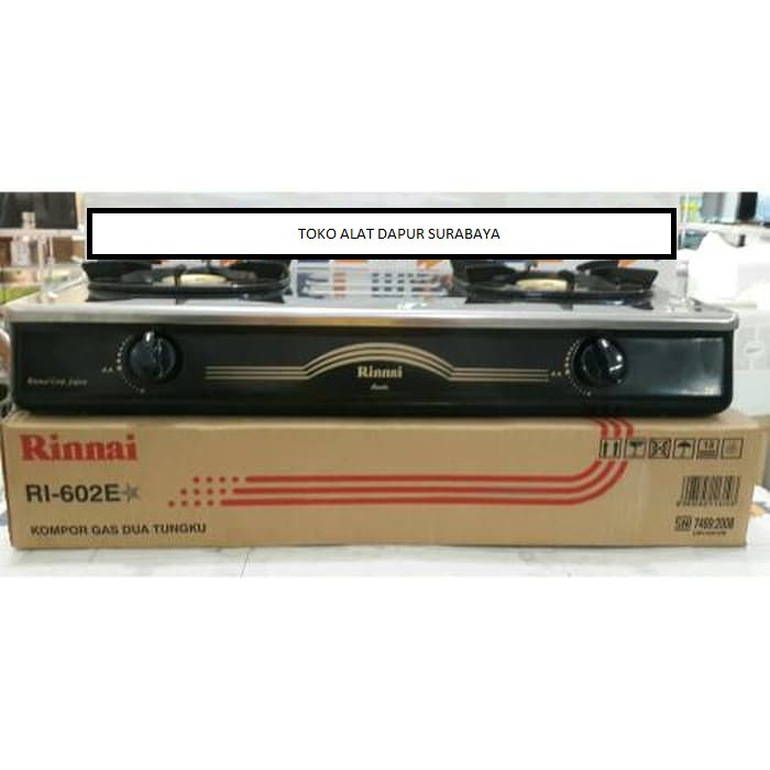 Kompor Gas Rinnai 2 tungku Stainless RI 602E -602 E - RI602E SNI Original