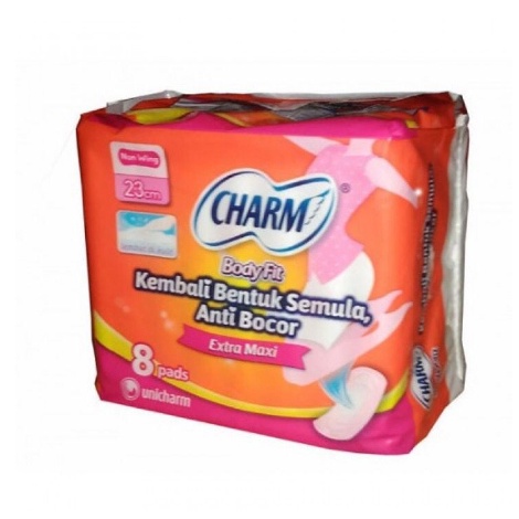 PEMBALUT CHARM BODY FIT EXTRA MAXI NON WING 1 PAX ISI 8 PAD ANTI KERUT ANTI BOCOR