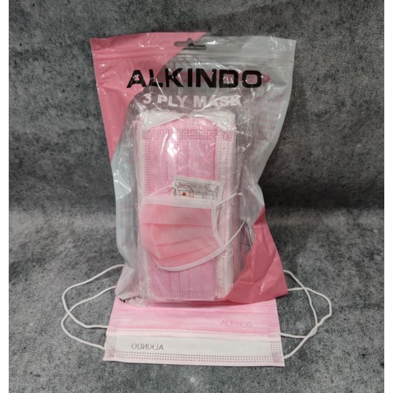 READY STOK ISI 50 EARLOOP 3 PLY ALKINDO ADA EMBOSS PINK