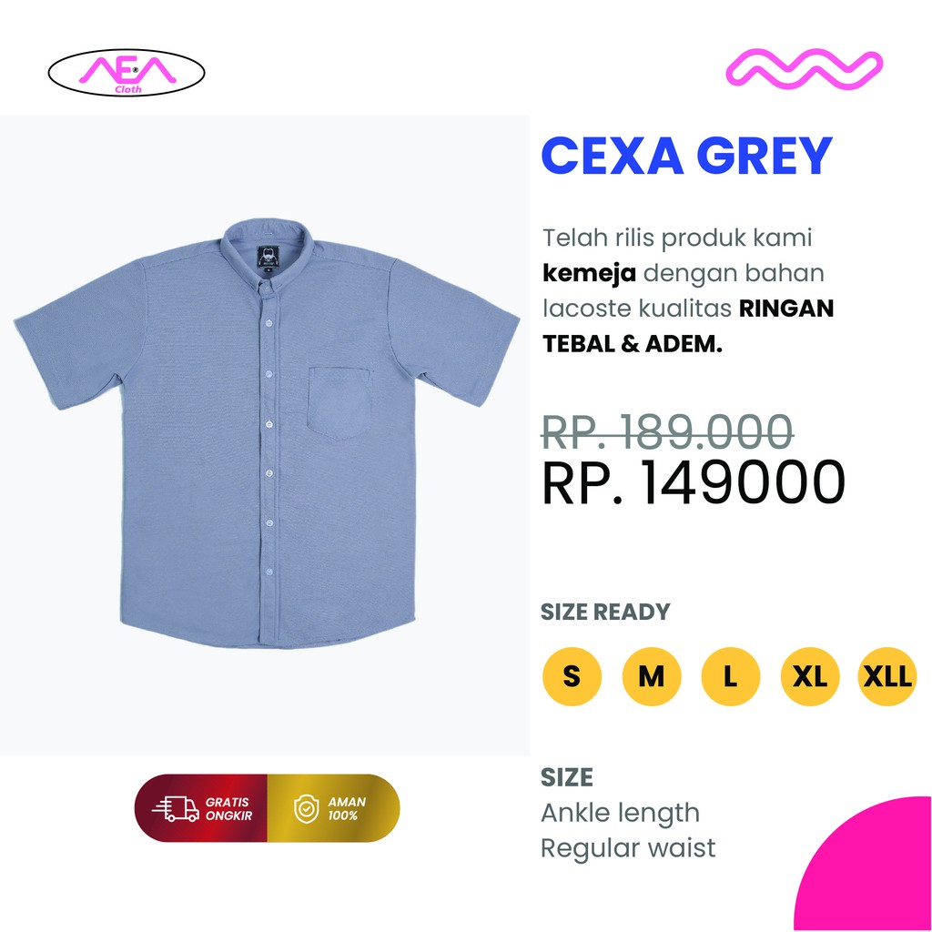 Cexa Kemeja Lengan Pendek / hem Pria Premium - Bahan Lacoste Casual Trendy Original BERGARANSI