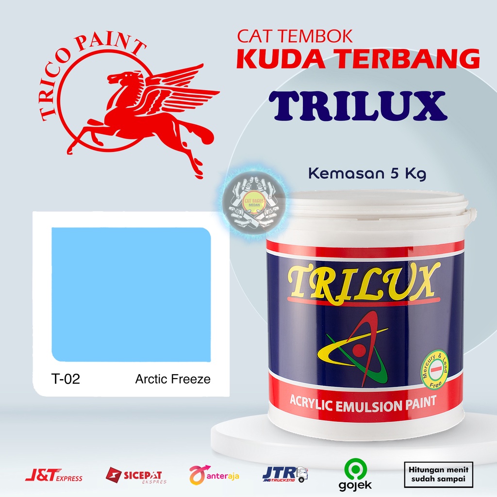 CAT AIR CAT TEMBOK DINDING TRILUX KUDA TERBANG 5 KG WARNA T-02 ARCTIC FREEZE T02 BIRU MUDA BIRU LANG