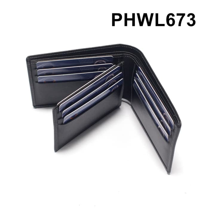 dompet pria kulit asli model lipat tempat kartu banyak hitam PHWL673