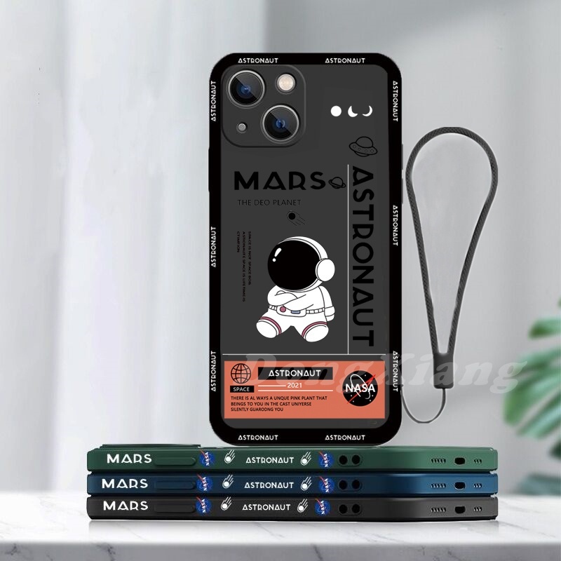 Casing Redmi A12 Softcase Note 12 Pro Note11S Redmi10C 10 9T 9A 9C Note10 Pro Note9 Note8 Poco M3 X3Pro X3NFC Keren Mars Astronot Lembut TPU Motif Samping Phone Cover Dengan Tali