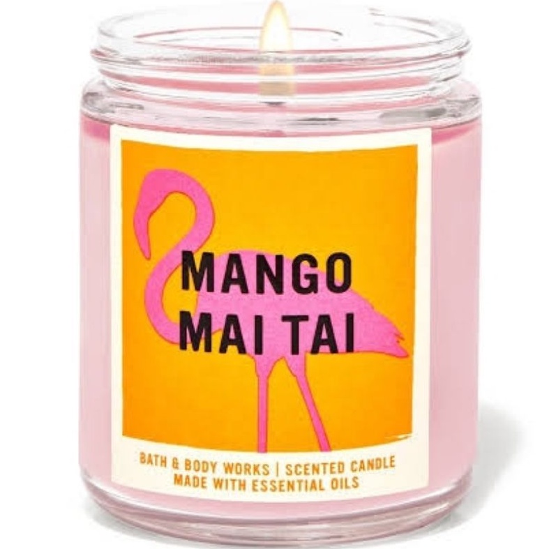 BATH &amp; BODY WORKS BBW MANGO MAI TAI MADE WITH ESSENTIAL OILS WHITE BARN 1 SINGLE WICK SCENTED CANDLE 198 G PENGHARUM RUANGAN