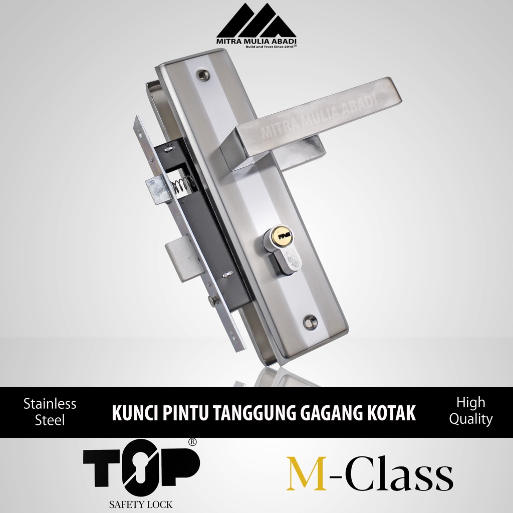 Kunci Pintu Top M-Class Set Komplit Silver | 20CM | Gagang Kotak | kunci pintu sedang top m-class | kunci pintu gagang kotak komplit 20 cm