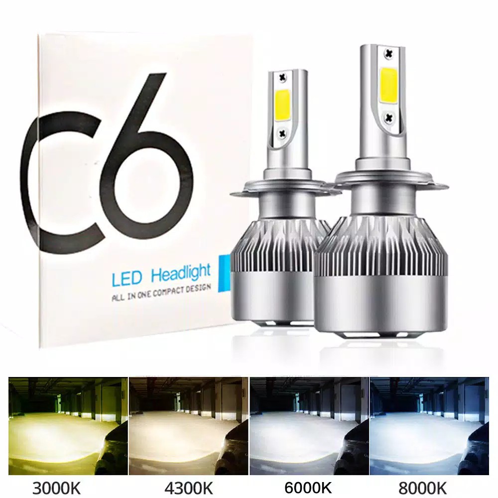 Lampu Utama Mobil LED C6 36W Soket H4 H1 H3 H7 H11 HB3 HB4 White 6000K SEPASANG