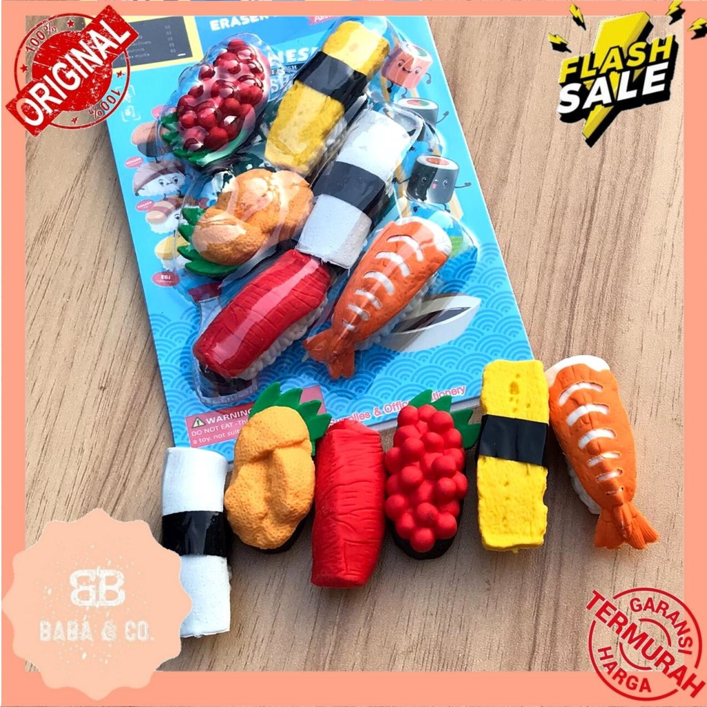 

PENGHAPUS MURAH PENGHAPUS SUSHI 1 SET ISI 6 PCS LUCU IMUT HAPUSAN MAKANAN FREE COVER ATK MURAH
