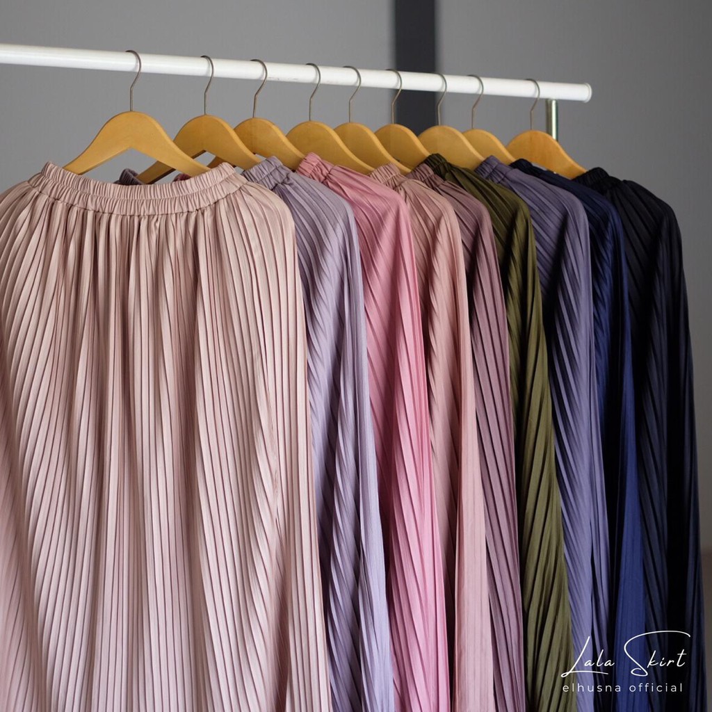 [𝐄𝐥𝐡𝐮𝐬𝐧𝐚] Lala Skirt Rok Wanita Plisket Kecil Ootd Premium H Line
