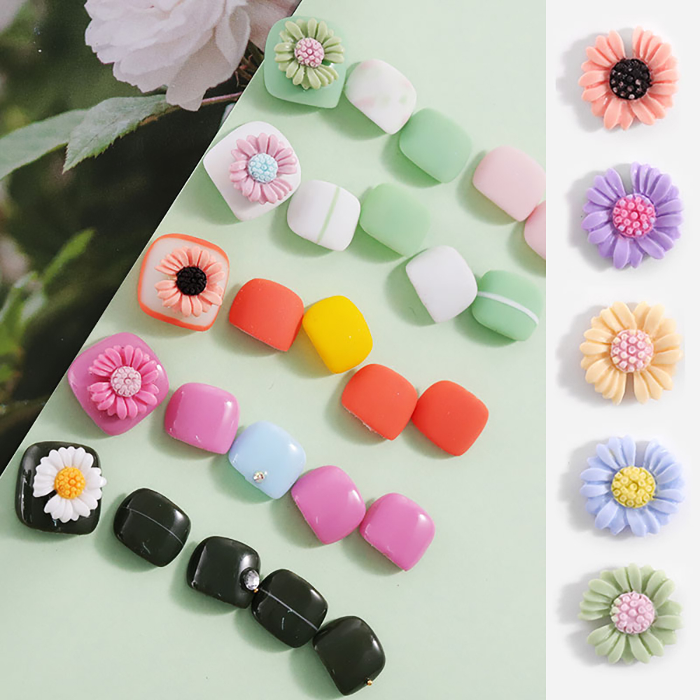 Mxbeauty 5 Pcs / Pak Ornamen Bunga Daisy 3d Bahan Resin 8 Warna Untuk Dekorasi Nail Art