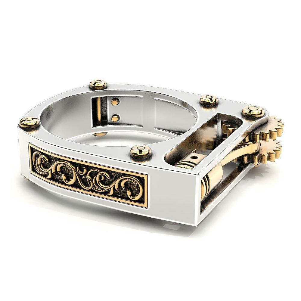 Lily Mekanik Gear Roda Cincin Wanita Perhiasan Two-Tone Fashion Steampunk Vintage Biker