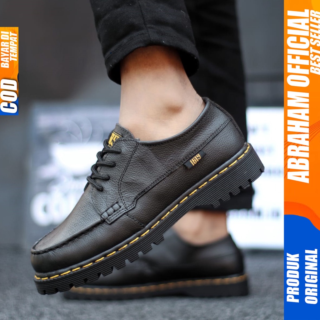 Sepatu Docmart Kulit Asli Pantofel Kerja Formal Hitam Pria Abraham Zapato