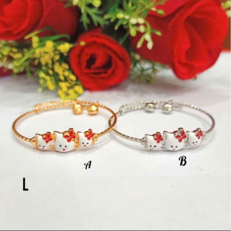 Gelang Kolong Anak Cat HK Pita Merah Dan pink Perhiasan Anak Gold Silver Limited Edition (COD)