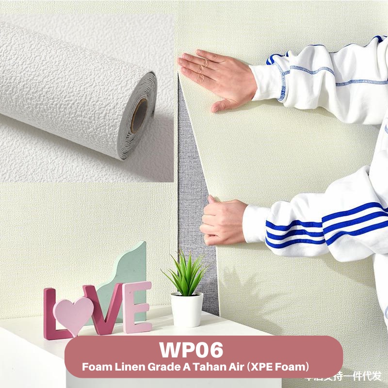 Wallpaper Foam Linen Roll Dekorasi Sticker Kamar Wallpaper Dinding Roll 50 x 300 cm WP05 WP06 WP07