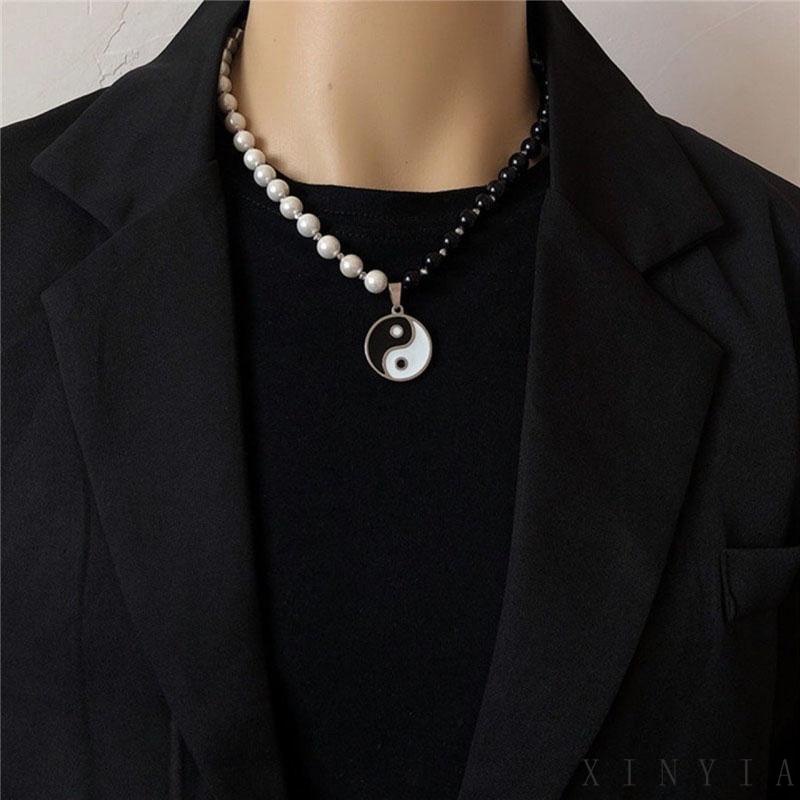 Kalung Rantai Klavikula Dengan Liontin Delapan Trigram Yin Yang Tai Chi Aksen Mutiara