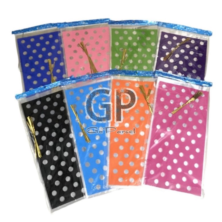 ( Pak 10 Lembar ) PLASTIC PARCEL SOUVENIR BAG - POLKADOT ONDE - PLASTIK KANTONG OPP / PLASTIC GOODIE BAG / PARCEL / SOUVENIR / HAMPERS / BINGKISAN SNACK FREE PITA KAWAT YELLOW RED BLUE PURPLE GREEN ORANGE