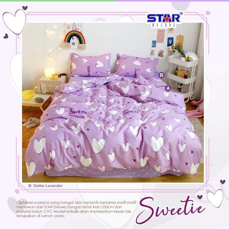sprei motif Sweeti/Love Ungu/Sprei Ungu/CVC LOKAL PREMIUM