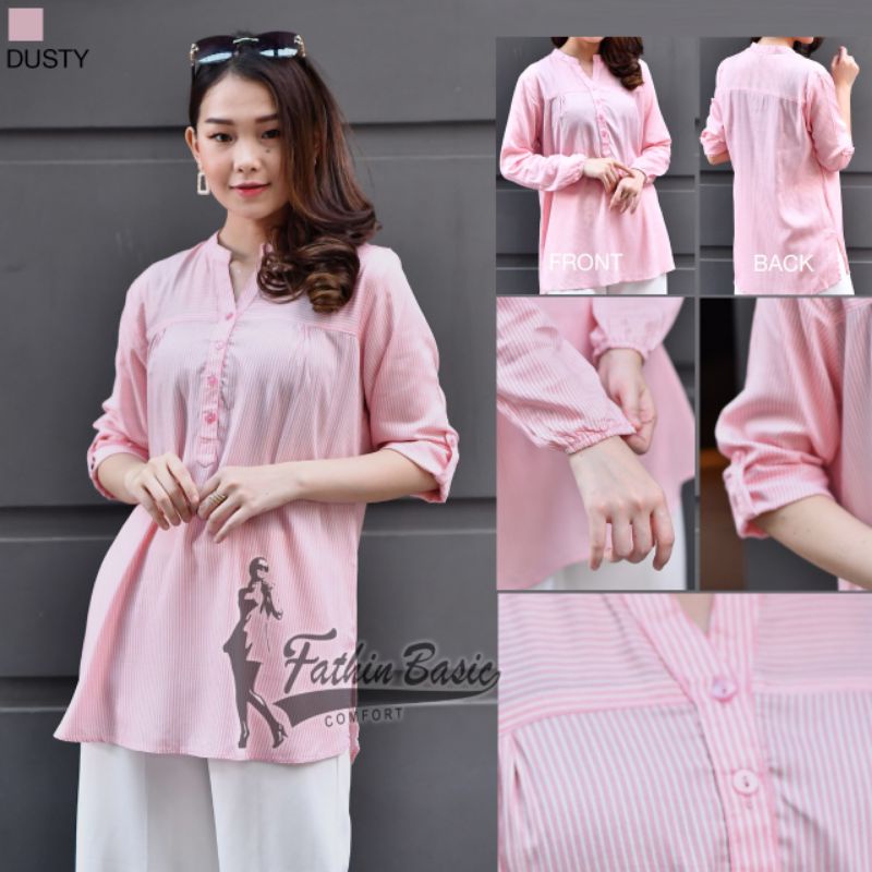 Motif 003 Salur - Blouse Rayon Salur - Mustard - Biru Muda - Navy - Pink - Fathin Basic - Tanahabang-1