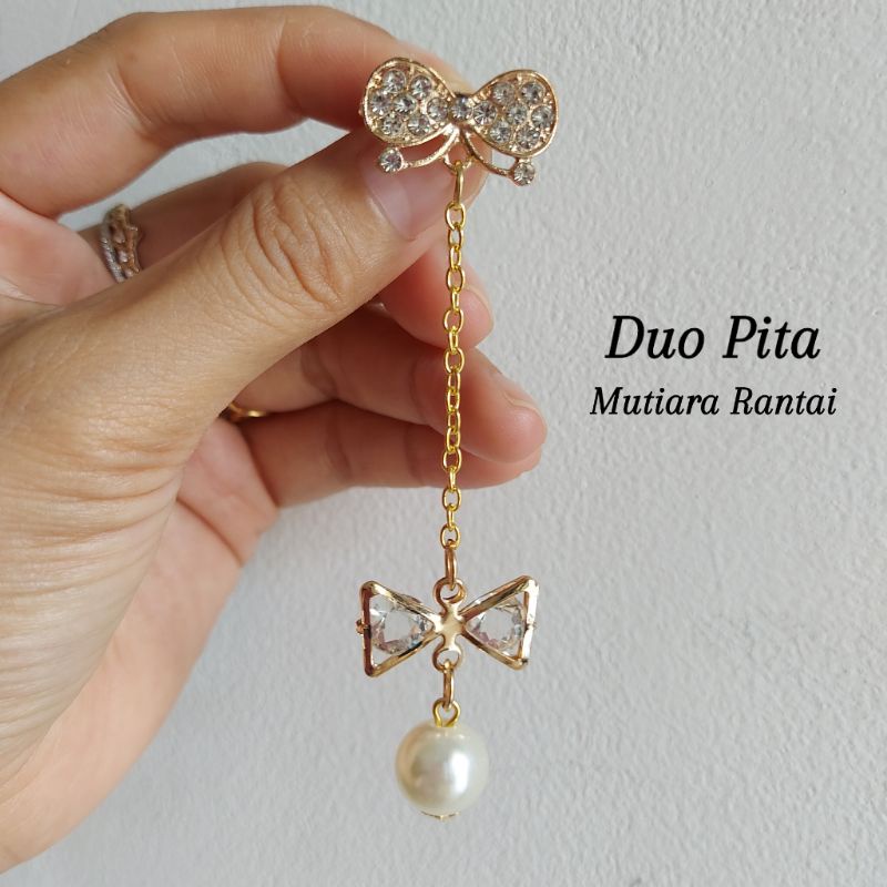 Bros Dagu Duo Pita Bola Aksesoris Jilbab Hijab Pasmina Segiempat Juntai Muslimah Brooch