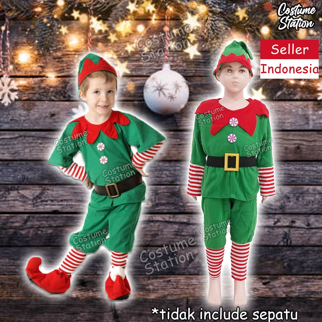 Kostum Green Santa's Elf / Costume Peri Kurcaci Hijau Santa Natal Christmas anak cowo