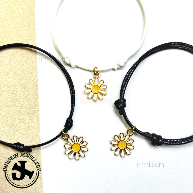 Gelang Liontin Flower / Gelang Bunga Korea / Gelang Korea Flower / Gelang Bunga / Gelang Tahan Air Hitam / Gelang Waterproof / Gelang