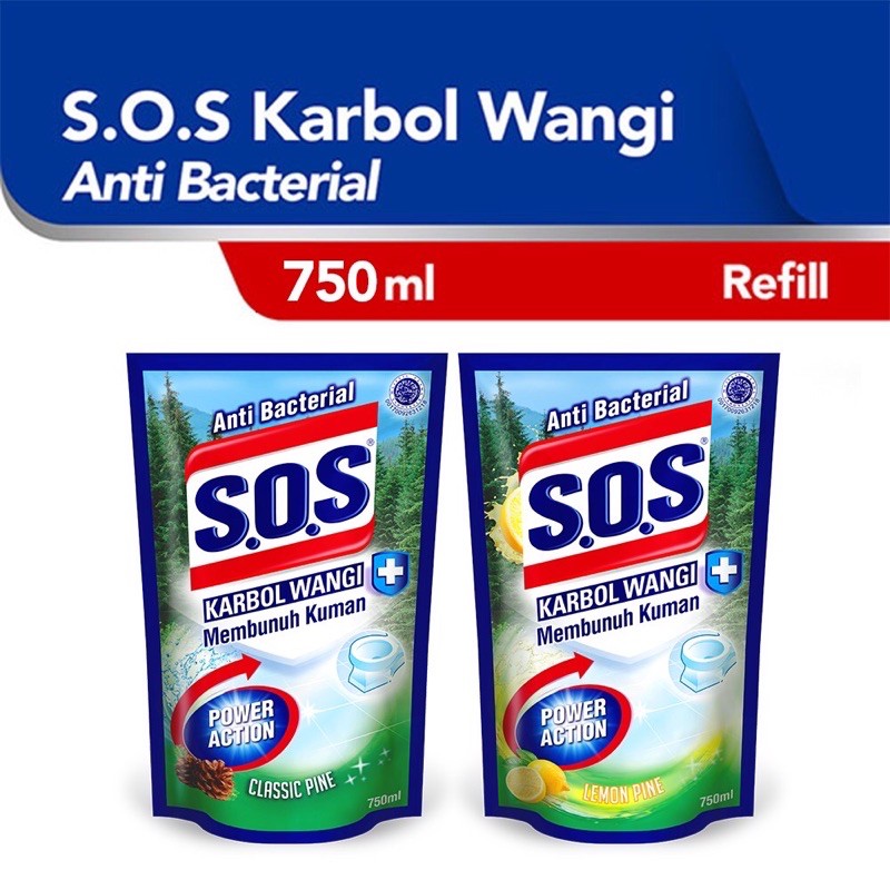 S.O.S Karbol Wangi Refill 750ml Anti Bacterial Classic Pine - Lemon Pine