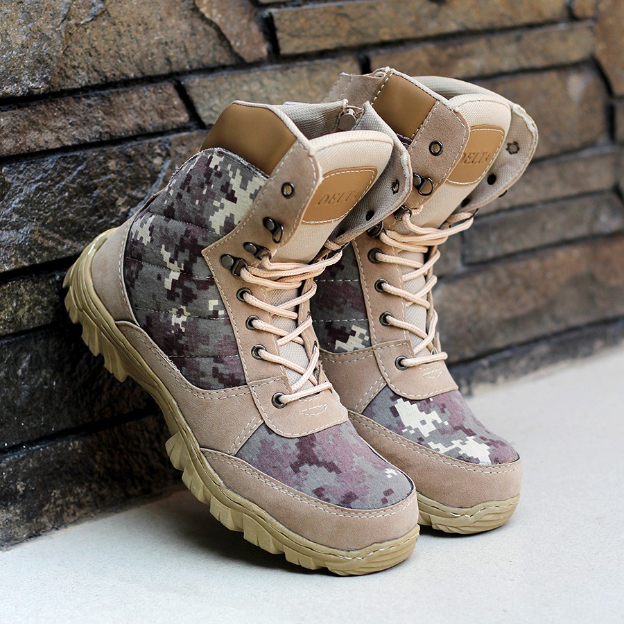 [COD] SEPATU TRACKING SAFETY BOOTS PRIA DELTA CORDURA ARMY PDL CREAM 8INCI HIKING BIKERS