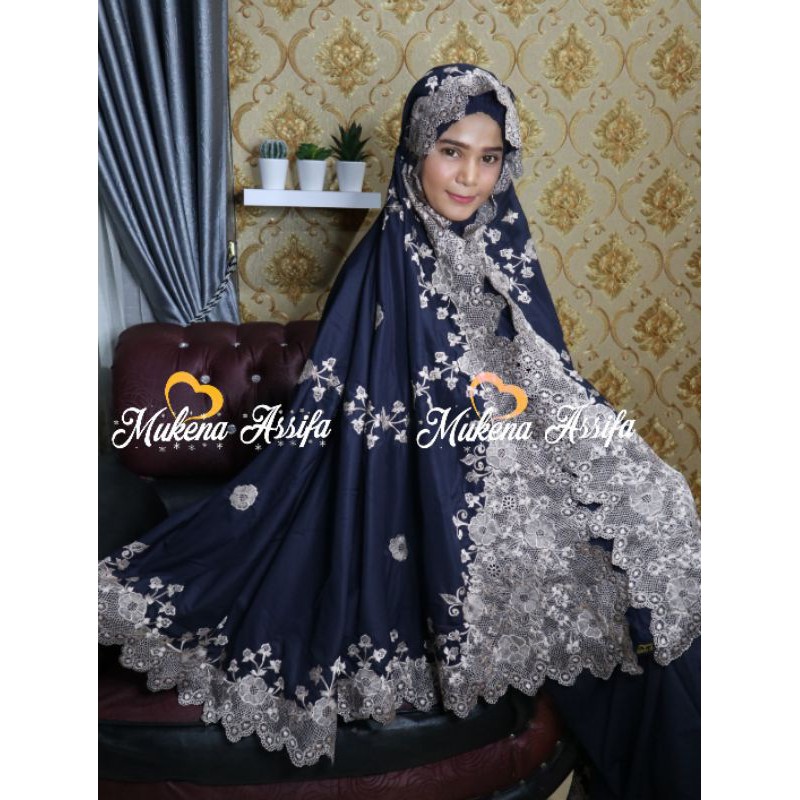 Mukena bordir bukittinggi maharani series black - pink