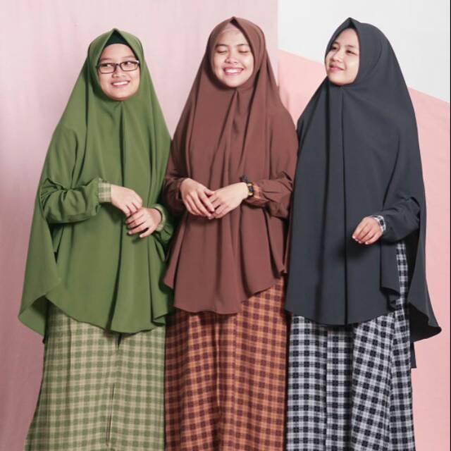 Gamis wolvis motif kotak resleting depan/Gamis zippy square Hijab Alila